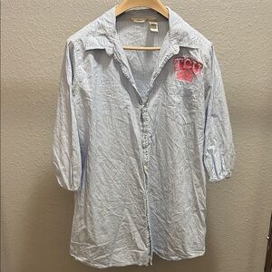 TCU Embroidered Striped Button-Down Dress